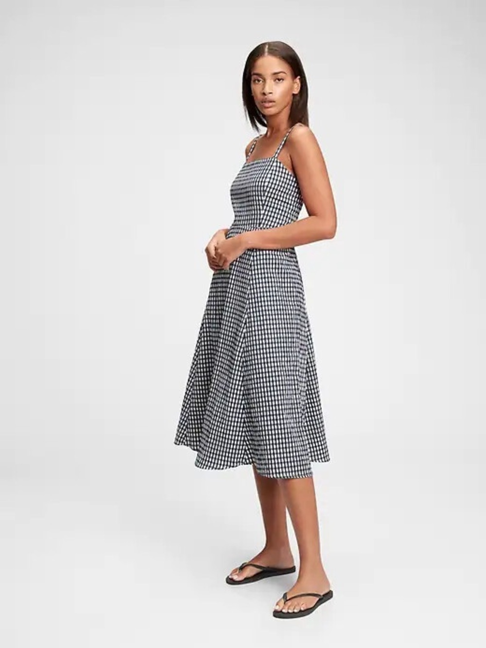 Gap Navy & White Gingham Midi Dress